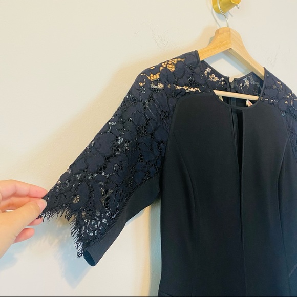 Rebecca Taylor Black Lace Sleeve Fitted Shift Dress Size 4 - Picture 3 of 8